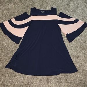 Nina Leonard Navy and Blush Cold Shoulder Blouse